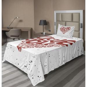 Ambesonne I Love You More Sheet Set, Pink Rats with Tangled Tails Forming a Heart Valentines, Fitted and Flat Sheet with Pillowcases Bedding Accent 4 Piece Set, Full, Pale Pink Cocoa Yellow(Rust Black White)