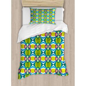 Ambesonne Valentine Duvet Cover Set, Big Little Heart Motifs on Colorful Background with Dots Romance Love Theme, Decorative 3 Piece Bedding Set with 2 Pillow Shams, Queen Size, Pink Green(Lime Green Blue)
