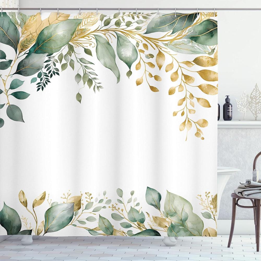imageAmbesonne Eucalyptus Shower Curtain Watercolor Modern Botanical Composition with Leaves and Branches Cloth Fabric Bathroom Decor Set with Hooks 69 W x 70 L Dark Mustard Reseda Green