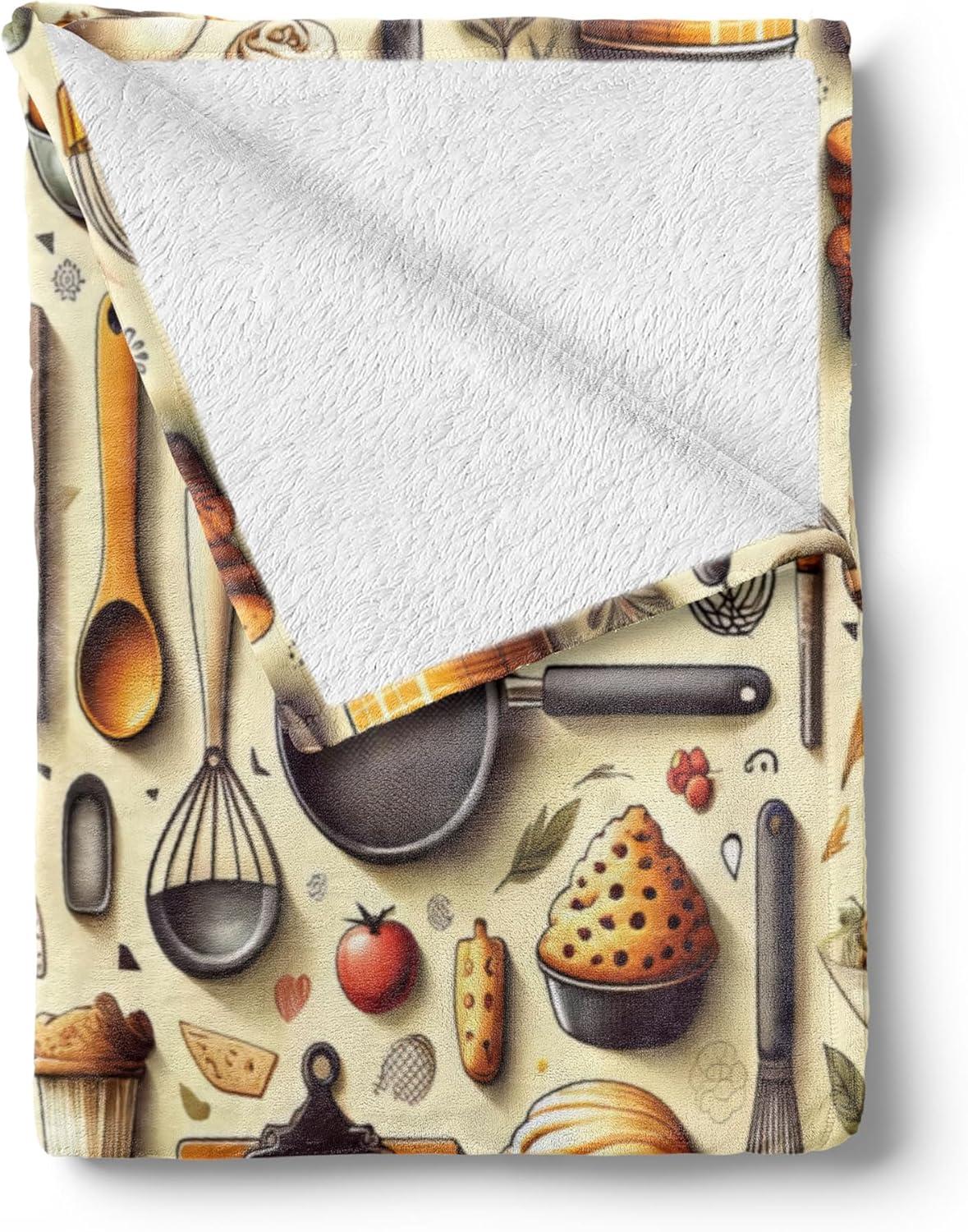 imageAmbesonne Cooking Themed Throw Blanket Pattern with Bakery Food Kitchen Concept Recipe Ingredients Chef Print Flannel Fleece Accent Piece Soft Couch Cover for Adults 50 x 70 Cream and OrangeCream and Orange