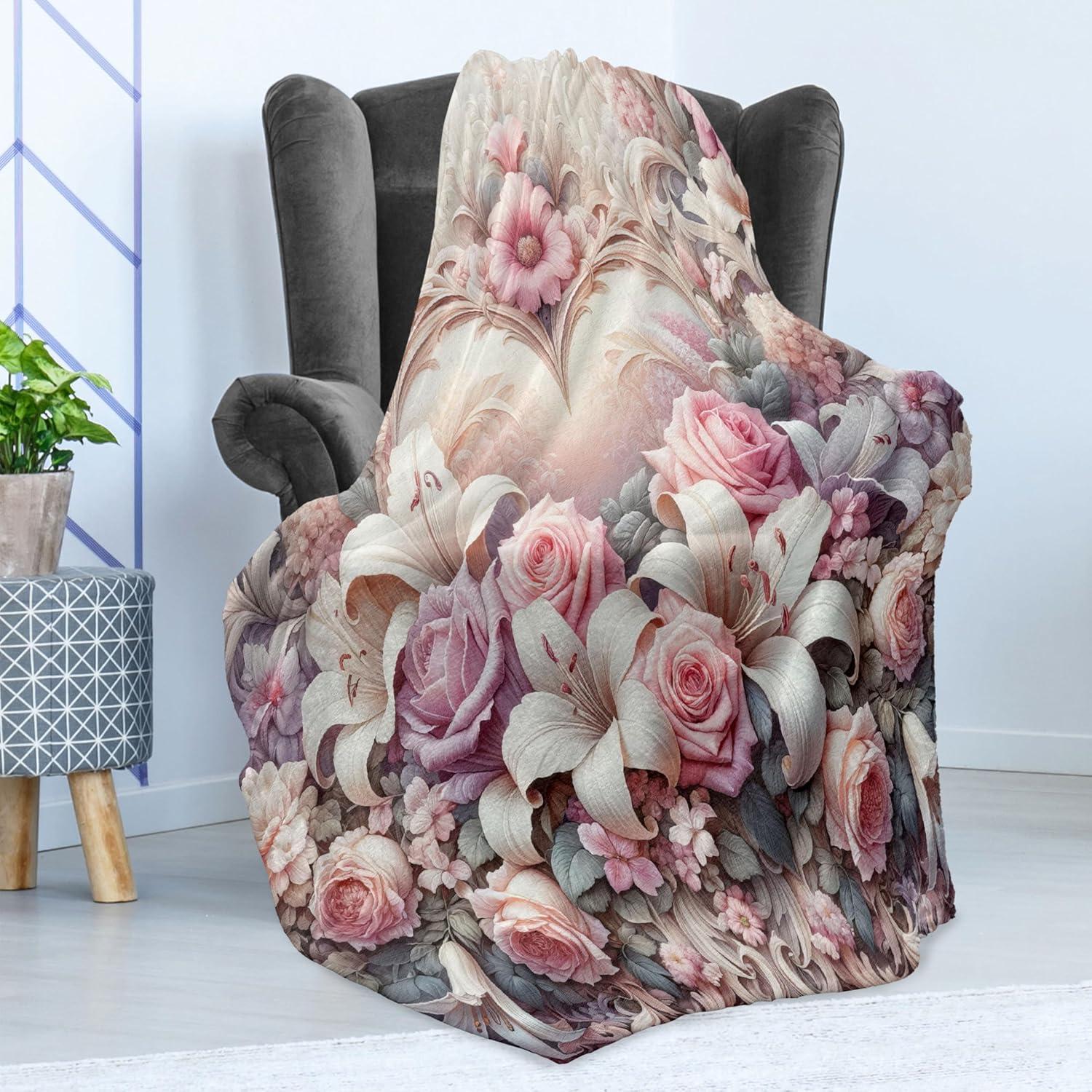 imageAmbesonne Cooking Themed Throw Blanket Pattern with Bakery Food Kitchen Concept Recipe Ingredients Chef Print Flannel Fleece Accent Piece Soft Couch Cover for Adults 50 x 70 Cream and OrangePale Pink Peach and Lilac
