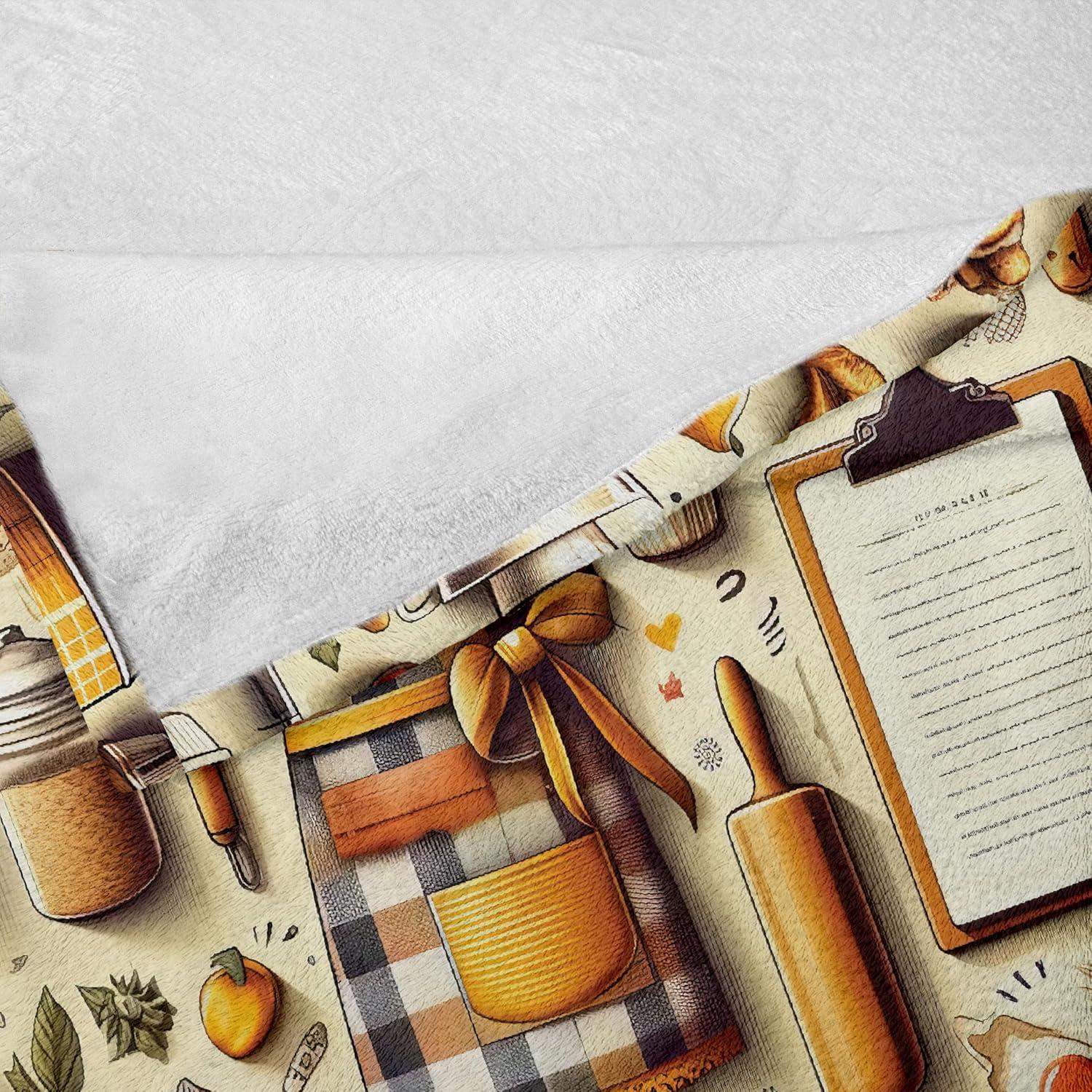 imageAmbesonne Cooking Themed Throw Blanket Pattern with Bakery Food Kitchen Concept Recipe Ingredients Chef Print Flannel Fleece Accent Piece Soft Couch Cover for Adults 50 x 70 Cream and OrangeCream and Orange