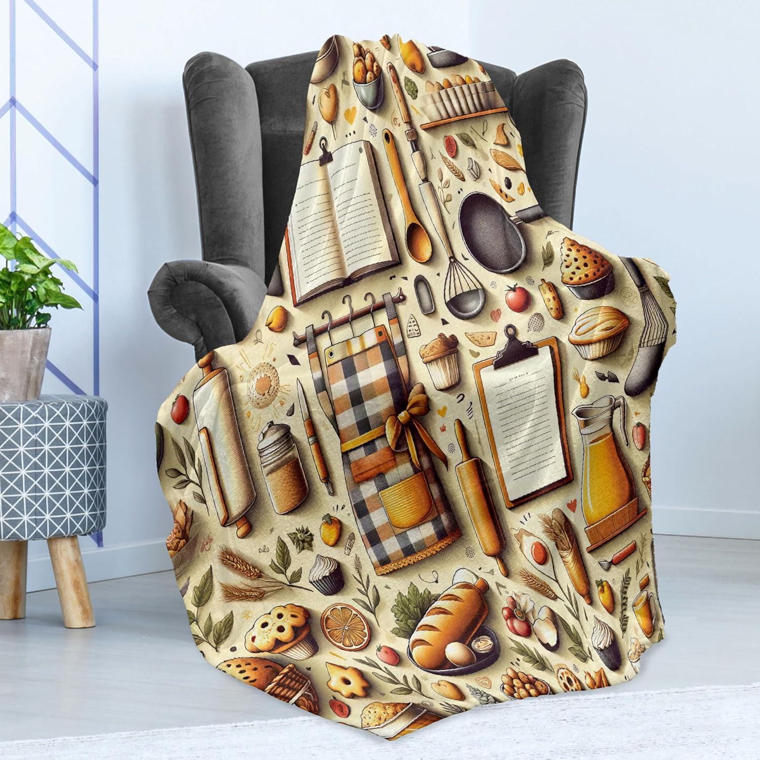 imageAmbesonne Cooking Themed Throw Blanket Pattern with Bakery Food Kitchen Concept Recipe Ingredients Chef Print Flannel Fleece Accent Piece Soft Couch Cover for Adults 50 x 70 Cream and OrangeCream and Orange