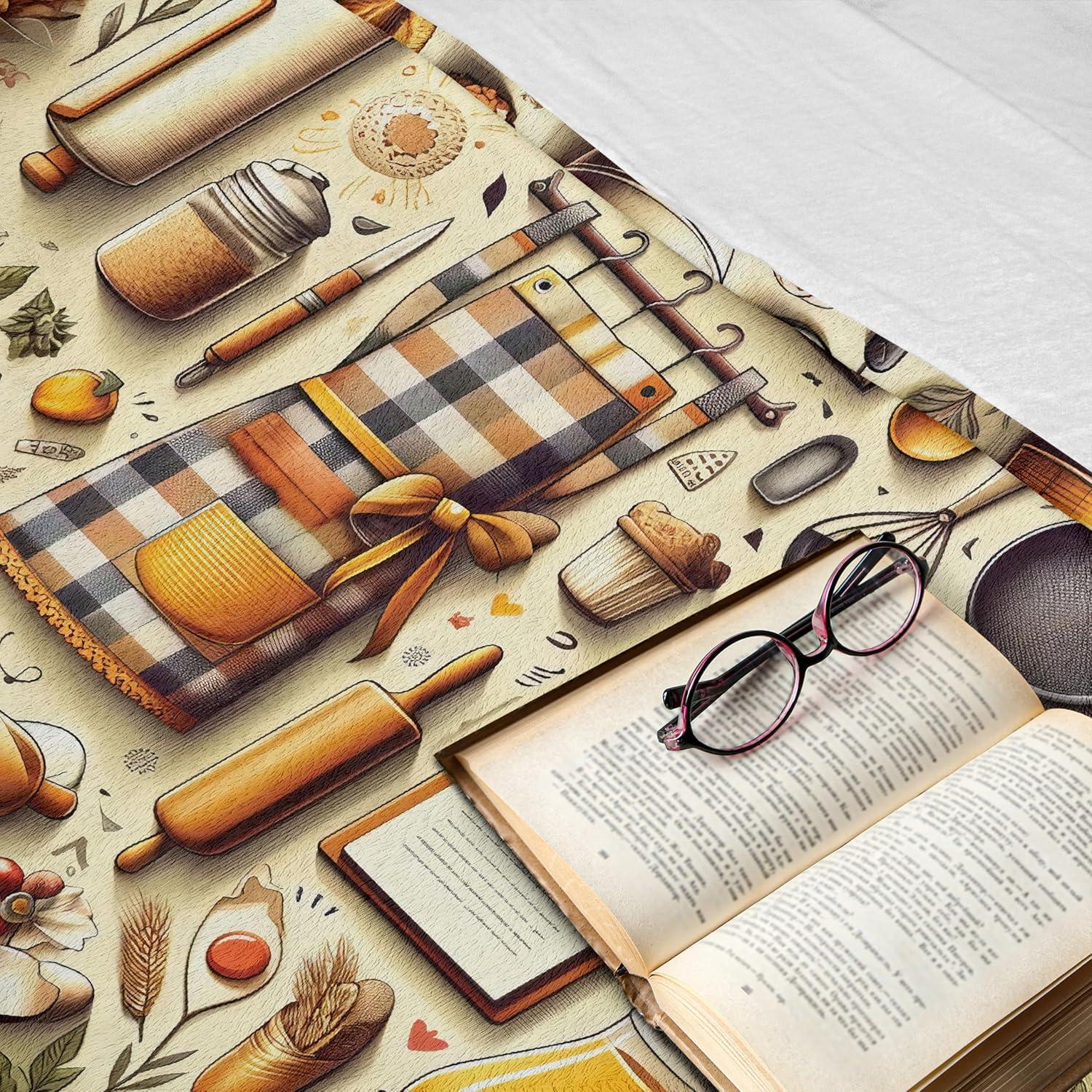 imageAmbesonne Cooking Themed Throw Blanket Pattern with Bakery Food Kitchen Concept Recipe Ingredients Chef Print Flannel Fleece Accent Piece Soft Couch Cover for Adults 50 x 70 Cream and OrangeCream and Orange
