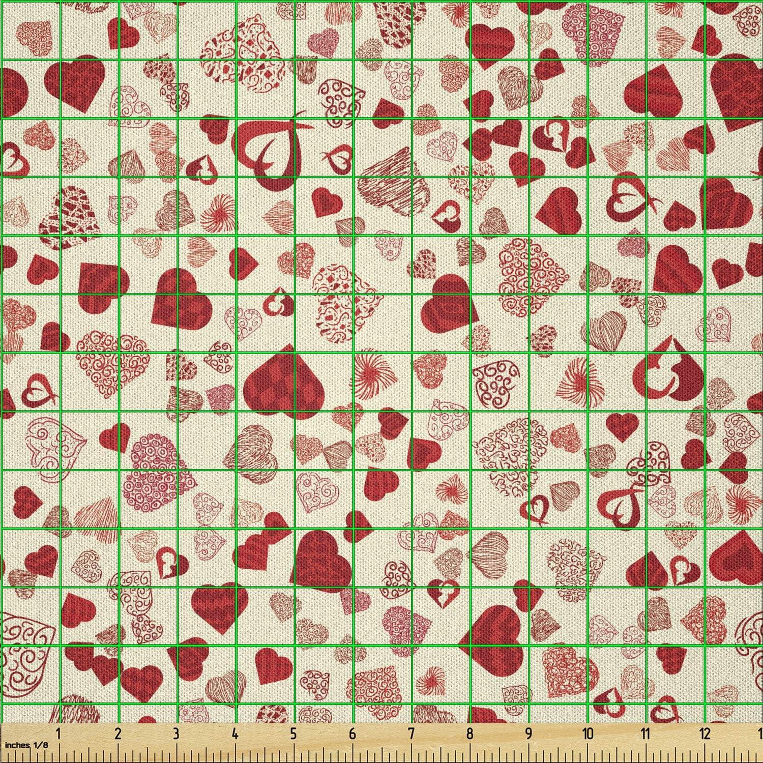 imageAmbesonne Vintage Valentine Fabric by The Yard Romantic Beauty Repetitive Pattern with Irregular Hearts Microfiber Fabric for Arts and Crafts Textiles amp Decor 2 Yards Cream and Vermilion
