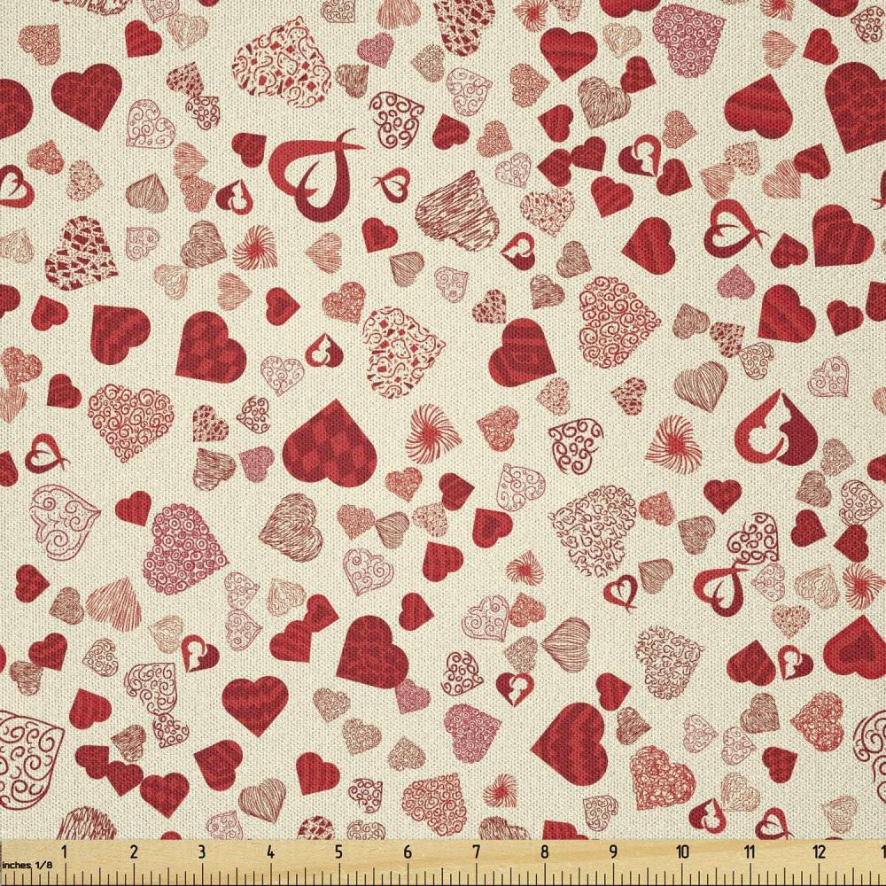 imageAmbesonne Vintage Valentine Fabric by The Yard Romantic Beauty Repetitive Pattern with Irregular Hearts Microfiber Fabric for Arts and Crafts Textiles amp Decor 2 Yards Cream and Vermilion
