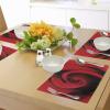 Ambesonne Rose Place Mats Set of 4, Extreme Close up of Red Rose Bloom Swirled Spiral Petals Beauty in Nature Theme, Washable Fabric Placemats for Dining Room Kitchen Table Decor, Vermilion Black