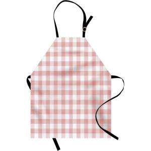 Ambesonne Checkered Apron, Picnic in Countryside Themed Gingham Pattern in Soft Colored Print, Unisex Kitchen Bib with Adjustable Neck for Cooking Gardening, Adult Size, Peach White