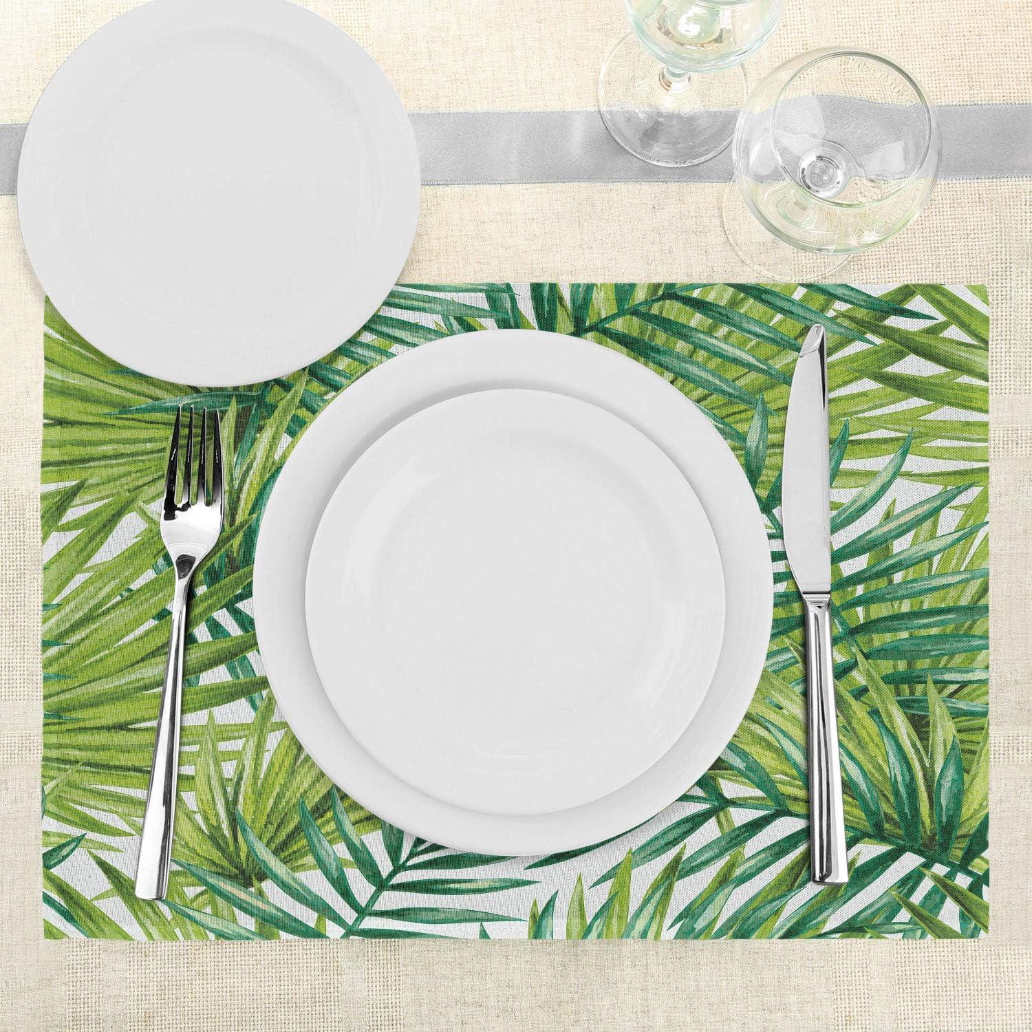 imageAmbesonne Plant Place Mats Set of 4 Watercolor Tropical Palm Leaves Colorful Illustration Natural Feelings Washable Fabric Placemats for Dining Table Standard Size Lime Green