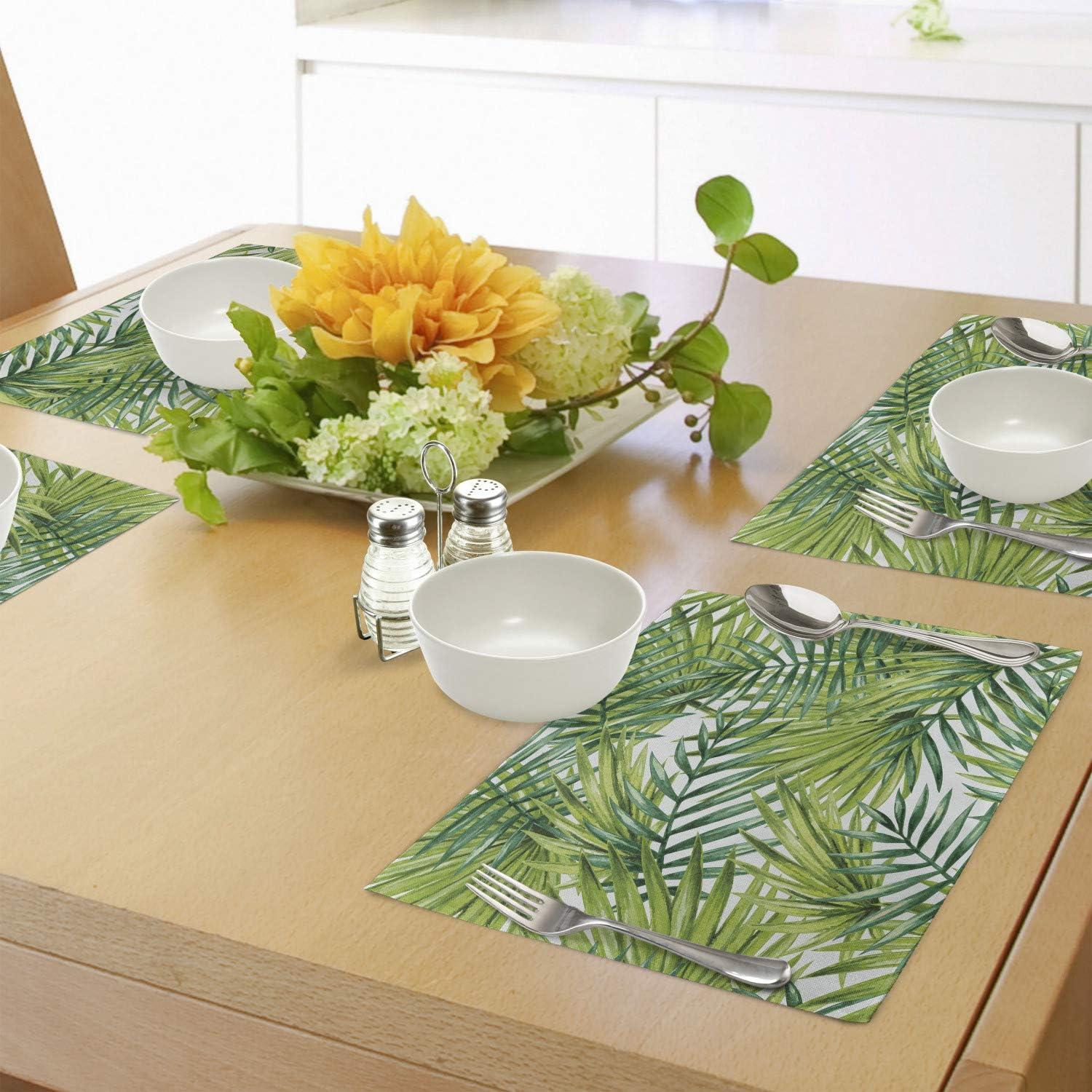 imageAmbesonne Plant Place Mats Set of 4 Watercolor Tropical Palm Leaves Colorful Illustration Natural Feelings Washable Fabric Placemats for Dining Table Standard Size Lime Green