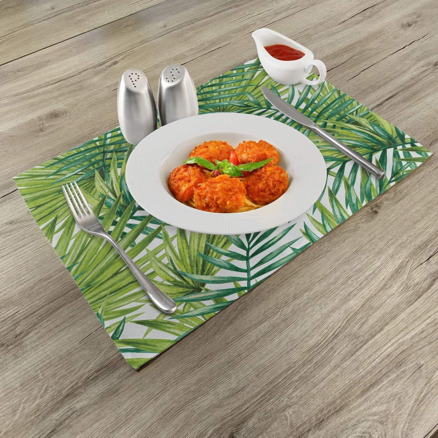 imageAmbesonne Plant Place Mats Set of 4 Watercolor Tropical Palm Leaves Colorful Illustration Natural Feelings Washable Fabric Placemats for Dining Table Standard Size Lime Green