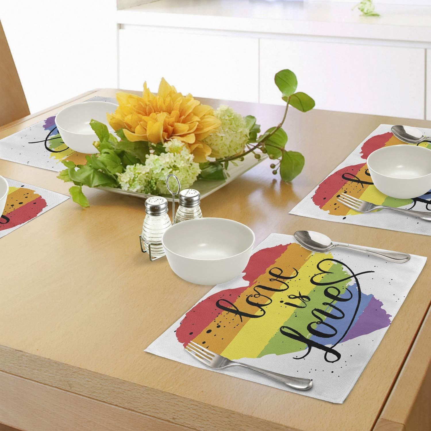 imageAmbesonne Pride Place Mats Set of 4 LGBT Gay Lesbian Parade Love is Love Hand Writing Paint Strokes Washable Fabric Placemats for Dining Table Standard Size Red Black