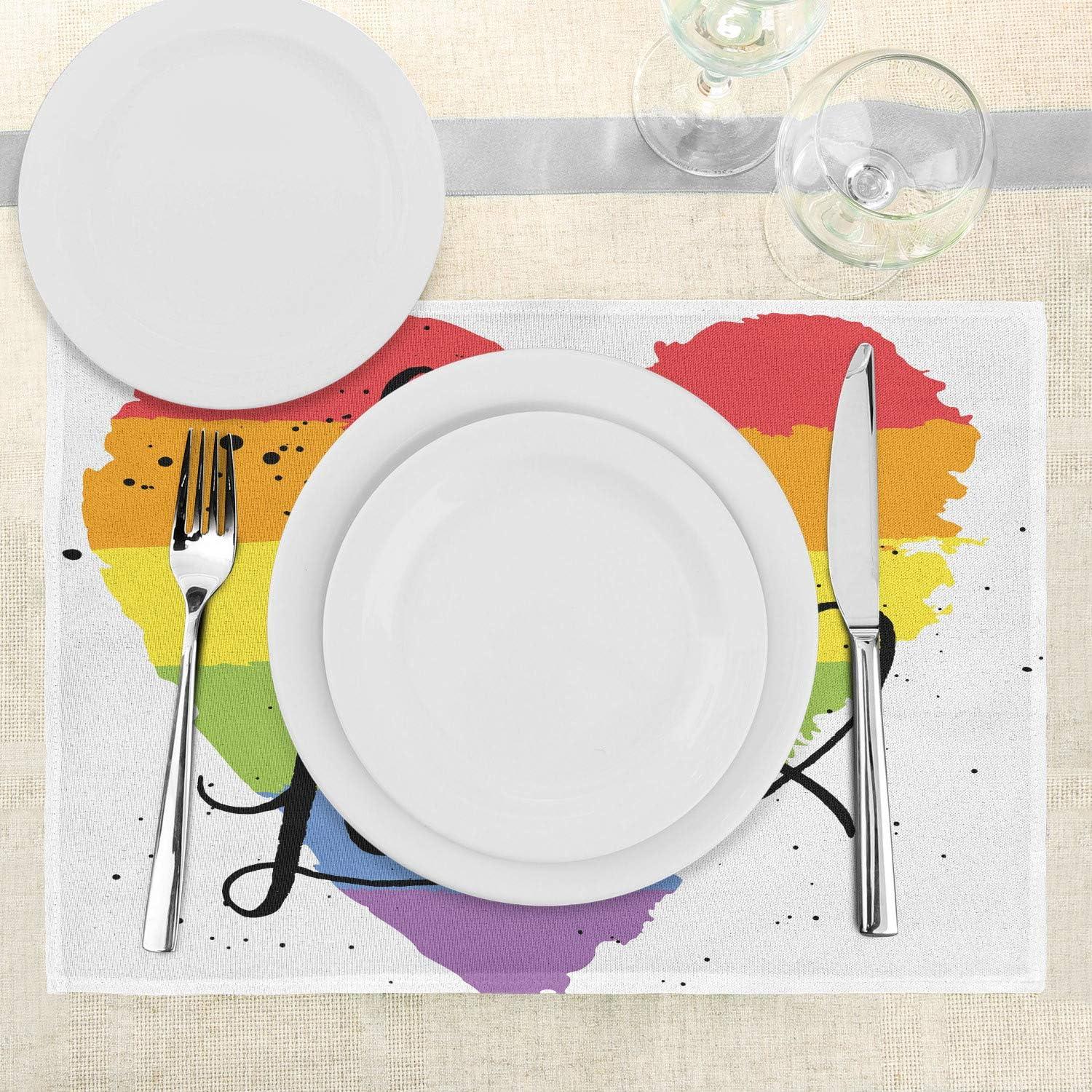 imageAmbesonne Pride Place Mats Set of 4 LGBT Gay Lesbian Parade Love is Love Hand Writing Paint Strokes Washable Fabric Placemats for Dining Table Standard Size Red Black