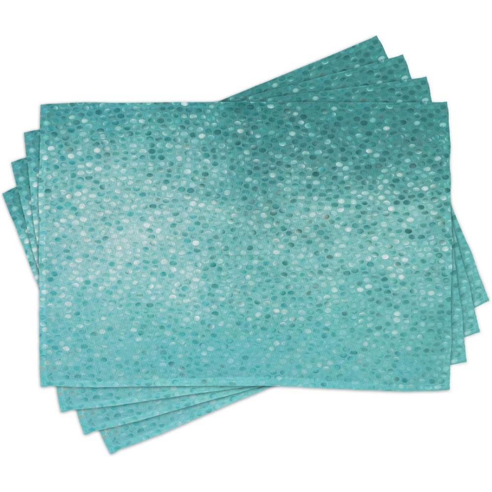 imageAmbesonne Turquoise Place Mats Set of 4 Small Dot Tiles Shape Simple Classical Creative Design Washable Fabric Placemats for Dining Table Standard Size Turquoise