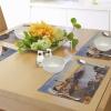 Ambesonne United States Place Mats Set of 4, Cape Elizabeth Maine River Portland Lighthouse Sunrise USA Coast Scenery, Washable Fabric Placemats for Dining Table, Standard Size, Tan Blue