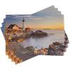 Ambesonne United States Place Mats Set of 4, Cape Elizabeth Maine River Portland Lighthouse Sunrise USA Coast Scenery, Washable Fabric Placemats for Dining Table, Standard Size, Tan Blue