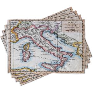 Ambesonne Map Print Place Mats Set of 4, Vintage Map Illustration of Italy with Retro Letterings Print Travel in The Past, Washable Fabric Placemats for Dining Table, Standard Size, Multicolor