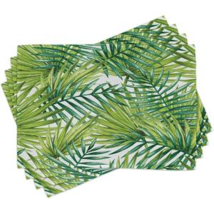 Ambesonne Plant Place Mats Set of 4, Watercolor Tropical Palm Leaves Colorful Illustration Natural Feelings, Washable Fabric Placemats for Dining Table, Standard Size, Lime Green