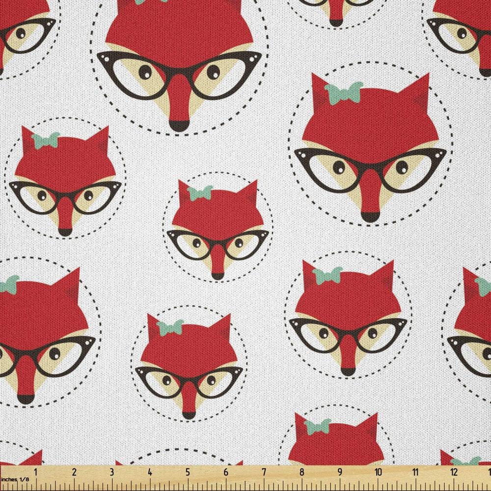 imageAmbesonne Fox Fabric by The Yard Cartoon Hipster Red Lady Fox with Glasses and Buckle Inside a Circle of Dots Microfiber Fabric for Arts and Crafts Textiles amp Decor 1 Yard Mint Green Beige Red
