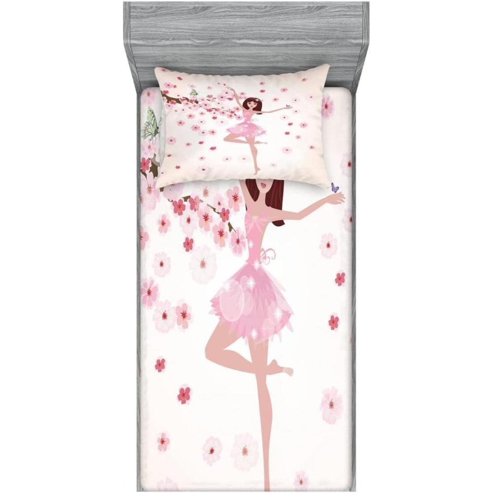 imageAmbesonne Mermaid Fitted Sheet amp Pillow Sham Set Cartoon Woman in Sea Sirens of Greek Myth Female Human Tail of Fish Image Decorative Printed 2 Piece Bedding Decor Set Twin Pink NavyPeach Rose