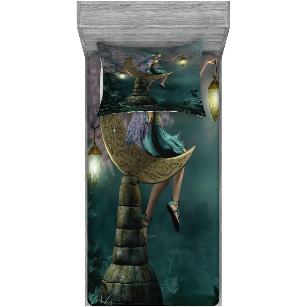 imageAmbesonne Mermaid Fitted Sheet amp Pillow Sham Set Cartoon Woman in Sea Sirens of Greek Myth Female Human Tail of Fish Image Decorative Printed 2 Piece Bedding Decor Set Twin Pink NavyYellow Lilac Teal