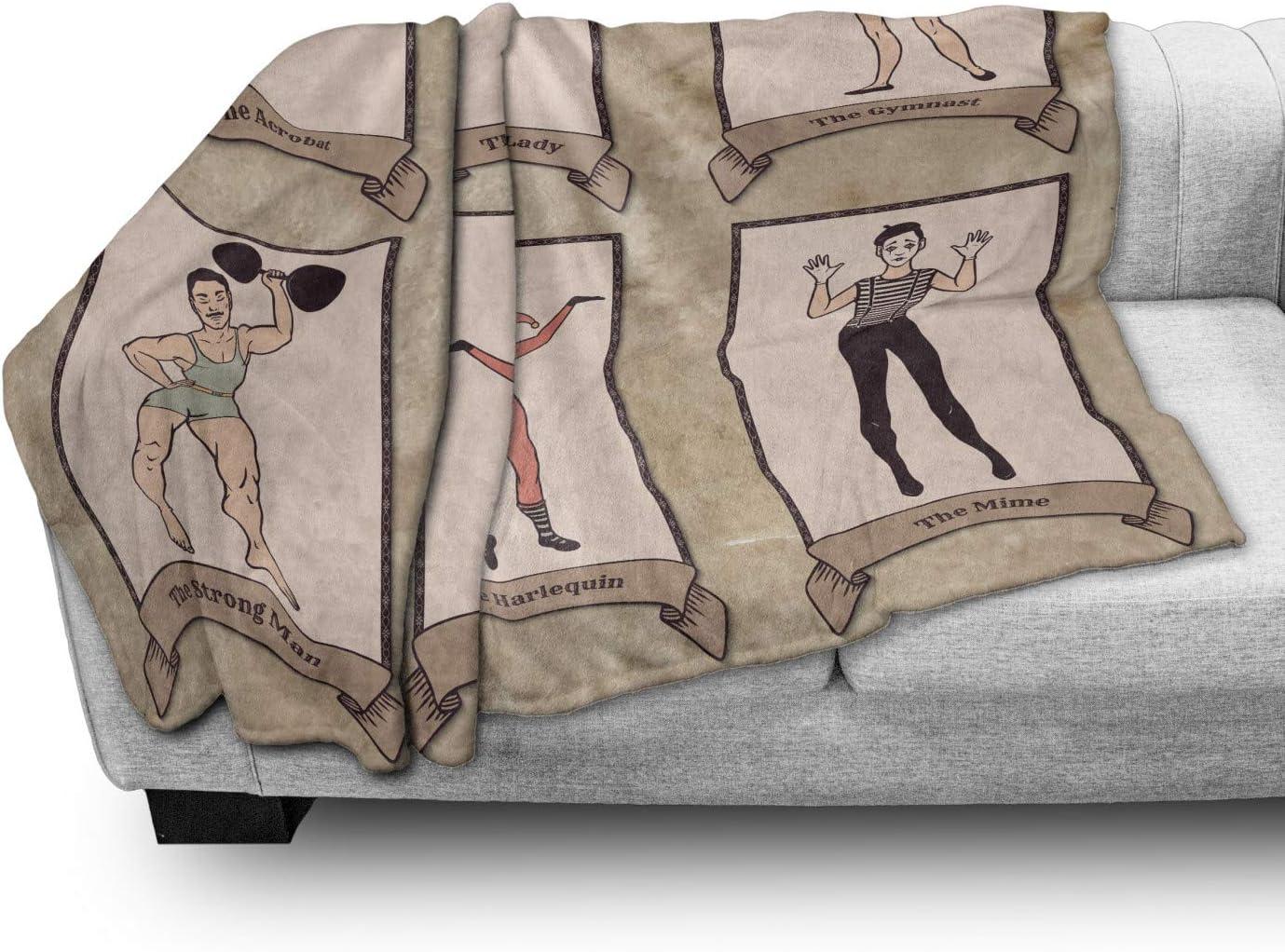 imageAmbesonne Circus Throw Blanket Vintage Circus Characters Acrobat Bearded Lady Gymnast Strong Man Harlequin Mime Flannel Fleece Accent Piece Soft Couch Cover for Adults 70 x 90 Pink TanPink Tan