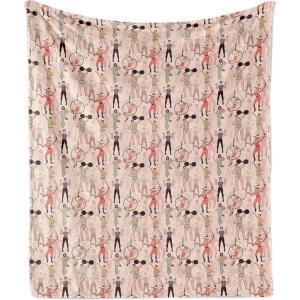 Ambesonne Circus Throw Blanket, Vintage Circus Characters Acrobat Bearded Lady Gymnast Strong Man Harlequin Mime, Flannel Fleece Accent Piece Soft Couch Cover for Adults, 70″ x 90″, Pink Tan(Pastel Pink)