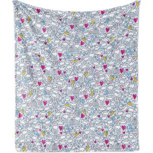 Ambesonne Circus Throw Blanket, Vintage Circus Characters Acrobat Bearded Lady Gymnast Strong Man Harlequin Mime, Flannel Fleece Accent Piece Soft Couch Cover for Adults, 70″ x 90″, Pink Tan(Magenta Grey)