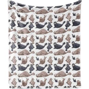 Ambesonne Circus Throw Blanket, Vintage Circus Characters Acrobat Bearded Lady Gymnast Strong Man Harlequin Mime, Flannel Fleece Accent Piece Soft Couch Cover for Adults, 70″ x 90″, Pink Tan(Blue)