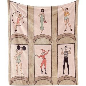 Ambesonne Circus Throw Blanket, Vintage Circus Characters Acrobat Bearded Lady Gymnast Strong Man Harlequin Mime, Flannel Fleece Accent Piece Soft Couch Cover for Adults, 70″ x 90″, Pink Tan(Pink Tan)