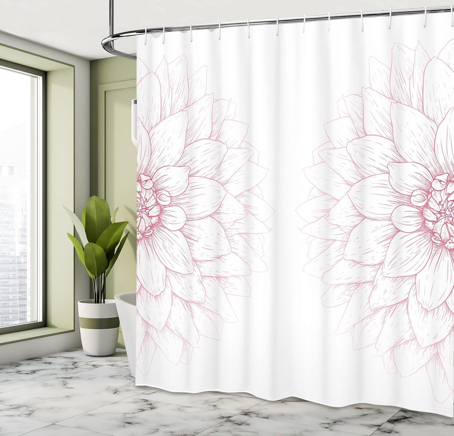 imageAmbesonne Dahlia Flower Shower Curtain Simplistic Drawing of a Bushy Sunflower Daisy Like Big Petals Image Modern Romantic Spring Art Print Fabric Bathroom Decor Set with Hooks 69 W x 70 L Pink