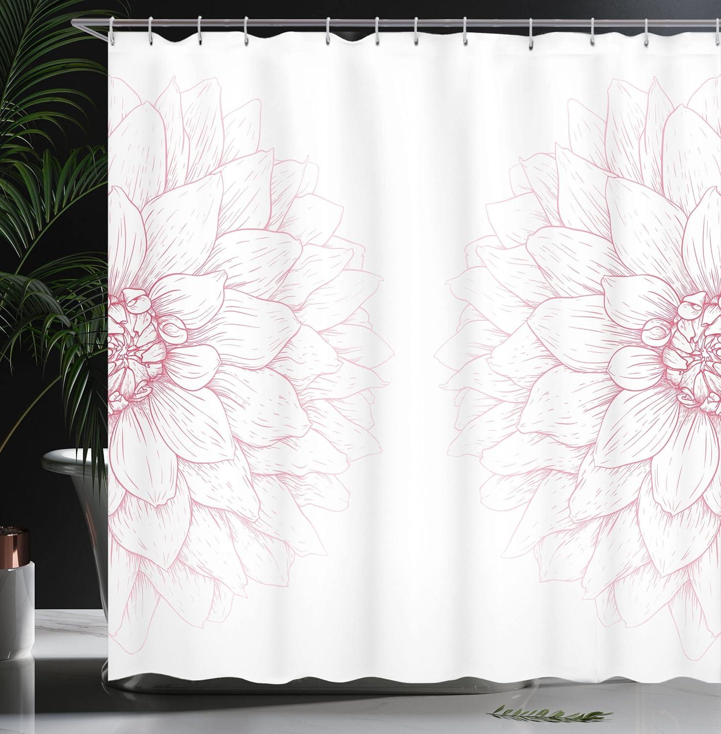 imageAmbesonne Dahlia Flower Shower Curtain Simplistic Drawing of a Bushy Sunflower Daisy Like Big Petals Image Modern Romantic Spring Art Print Fabric Bathroom Decor Set with Hooks 69 W x 70 L Pink