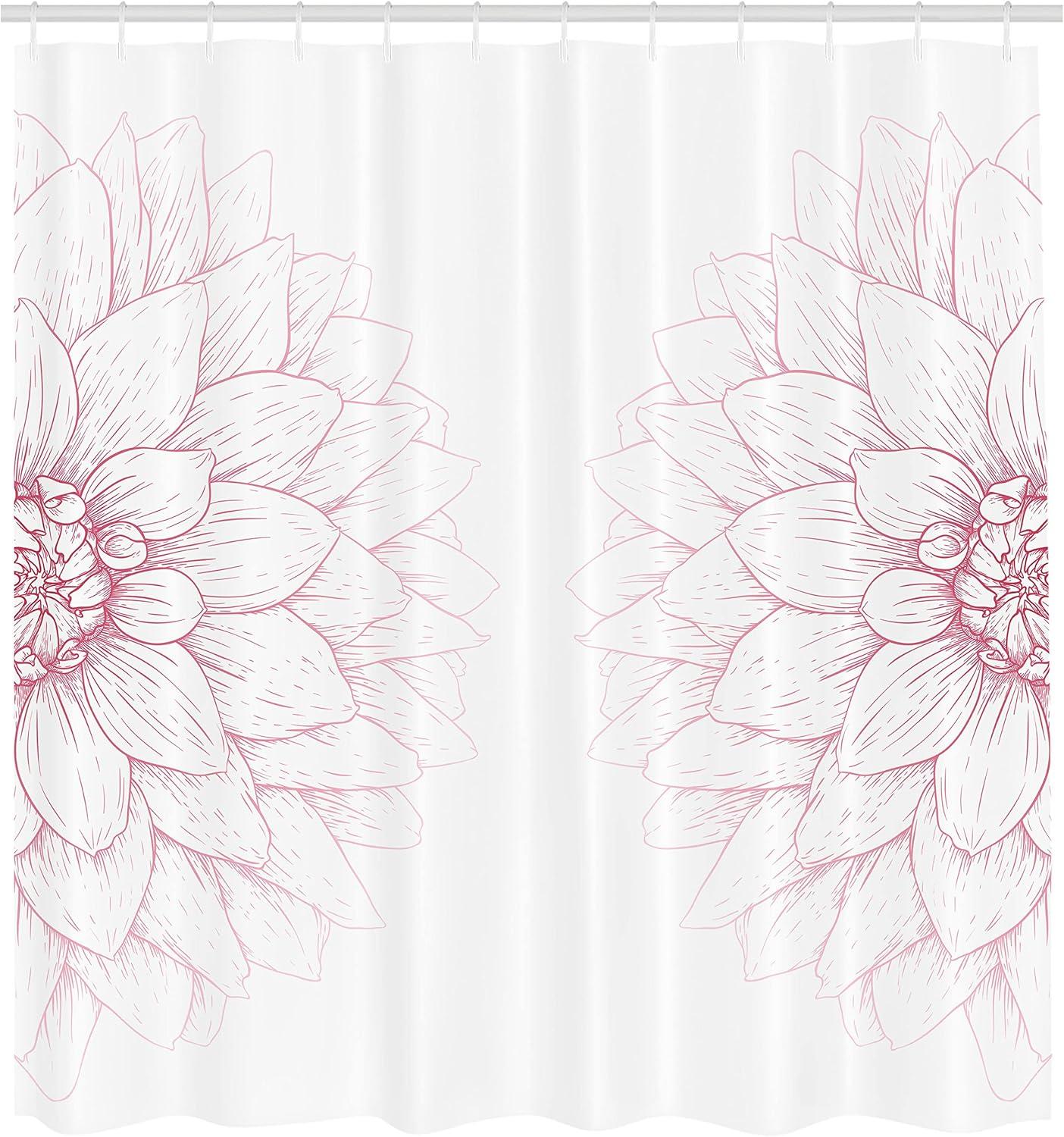imageAmbesonne Dahlia Flower Shower Curtain Simplistic Drawing of a Bushy Sunflower Daisy Like Big Petals Image Modern Romantic Spring Art Print Fabric Bathroom Decor Set with Hooks 69 W x 70 L Pink