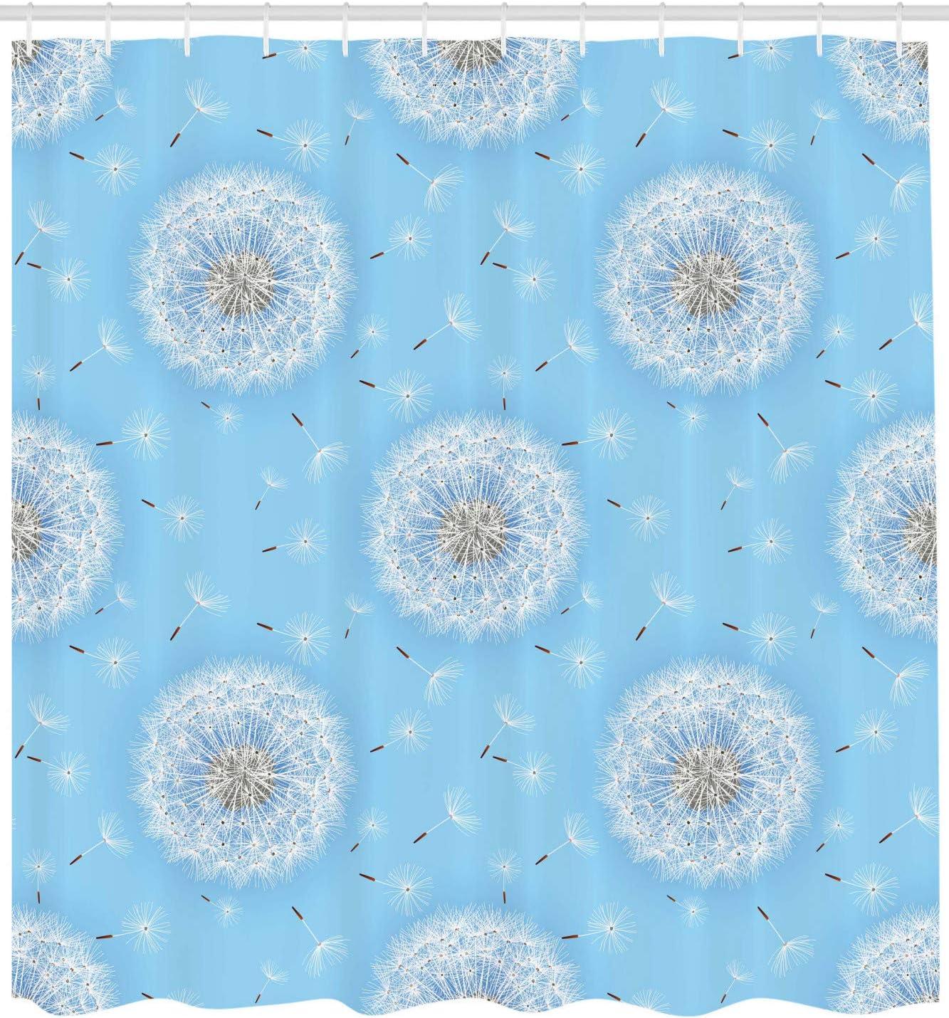 imageAmbesonne Floral Shower Curtain Dandelion Petals Flying Fluffy Soft Flora in Pastel Tones Spring Romantic Design Cloth Fabric Bathroom Decor Set with Hooks 69 W x 75 L Sky White
