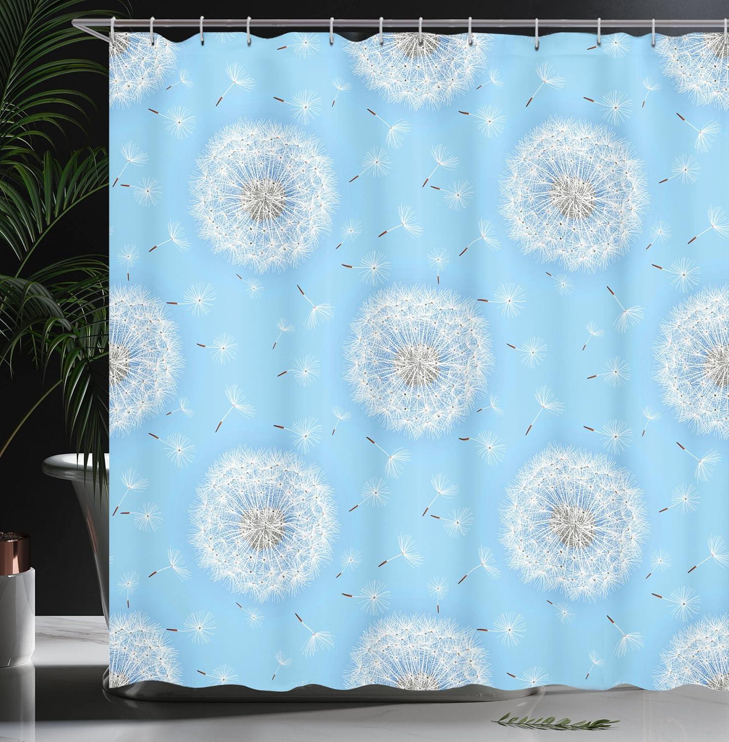 imageAmbesonne Floral Shower Curtain Dandelion Petals Flying Fluffy Soft Flora in Pastel Tones Spring Romantic Design Cloth Fabric Bathroom Decor Set with Hooks 69 W x 75 L Sky White