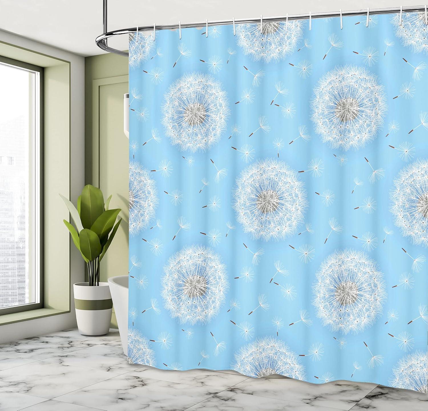 imageAmbesonne Floral Shower Curtain Dandelion Petals Flying Fluffy Soft Flora in Pastel Tones Spring Romantic Design Cloth Fabric Bathroom Decor Set with Hooks 69 W x 75 L Sky White