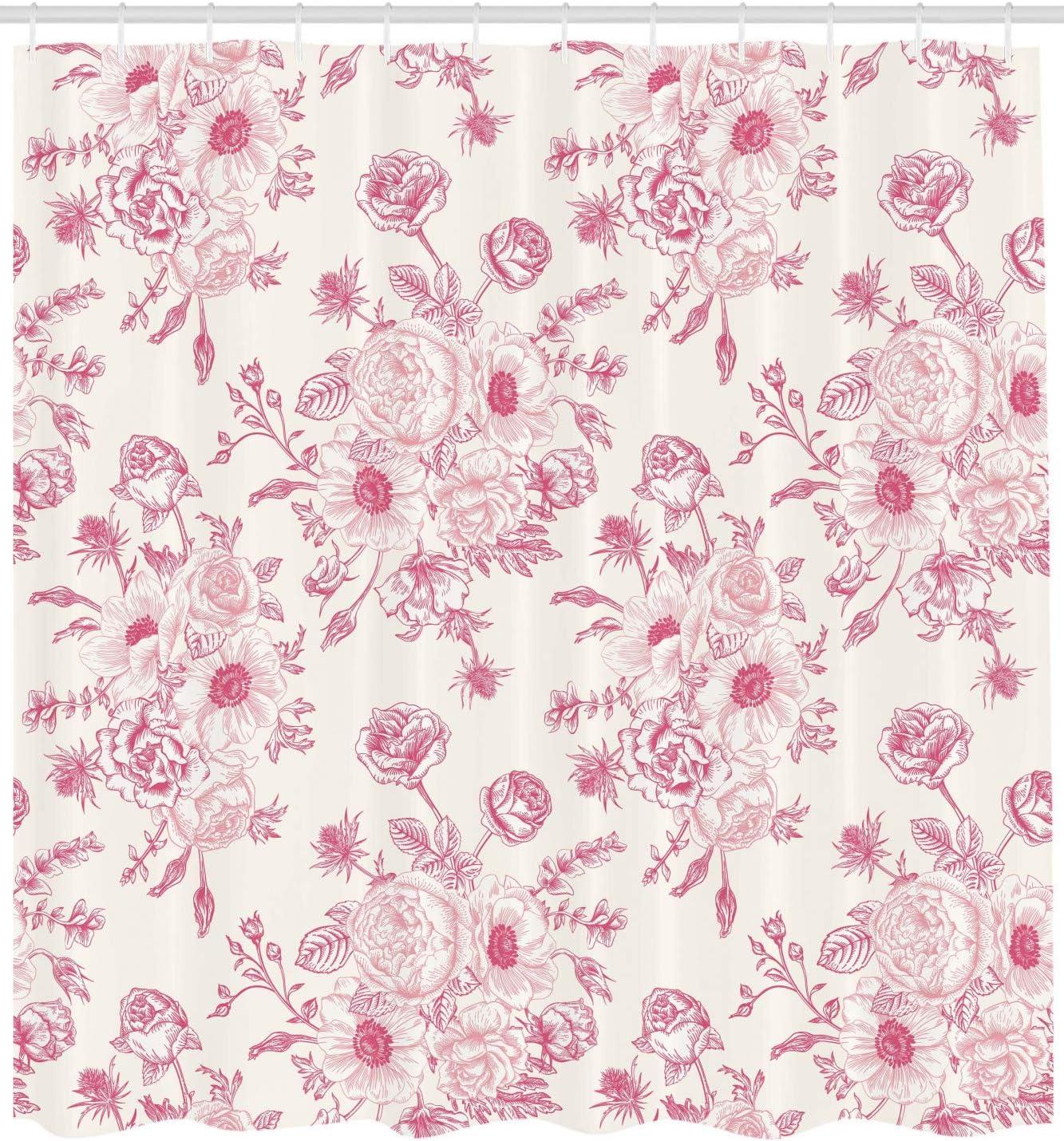 imageAmbesonne Floral Shower Curtain Romantic Rose Flower Bouquet Blooms in Soft Pastel Tones Botanical Rococo English Garden Concept Design Art Fabric Bathroom Decor Set with Hooks 69 W x 75 L Pink