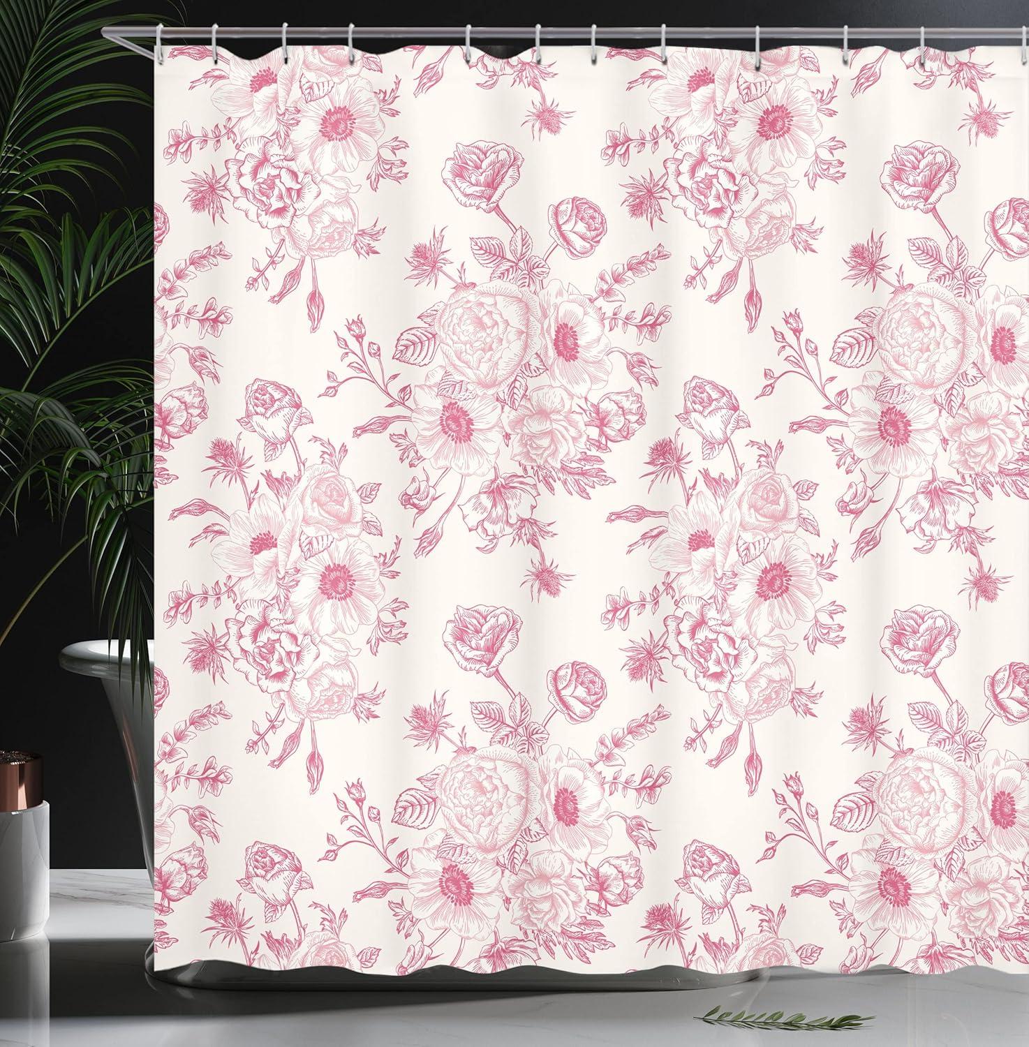 imageAmbesonne Floral Shower Curtain Romantic Rose Flower Bouquet Blooms in Soft Pastel Tones Botanical Rococo English Garden Concept Design Art Fabric Bathroom Decor Set with Hooks 69 W x 75 L Pink