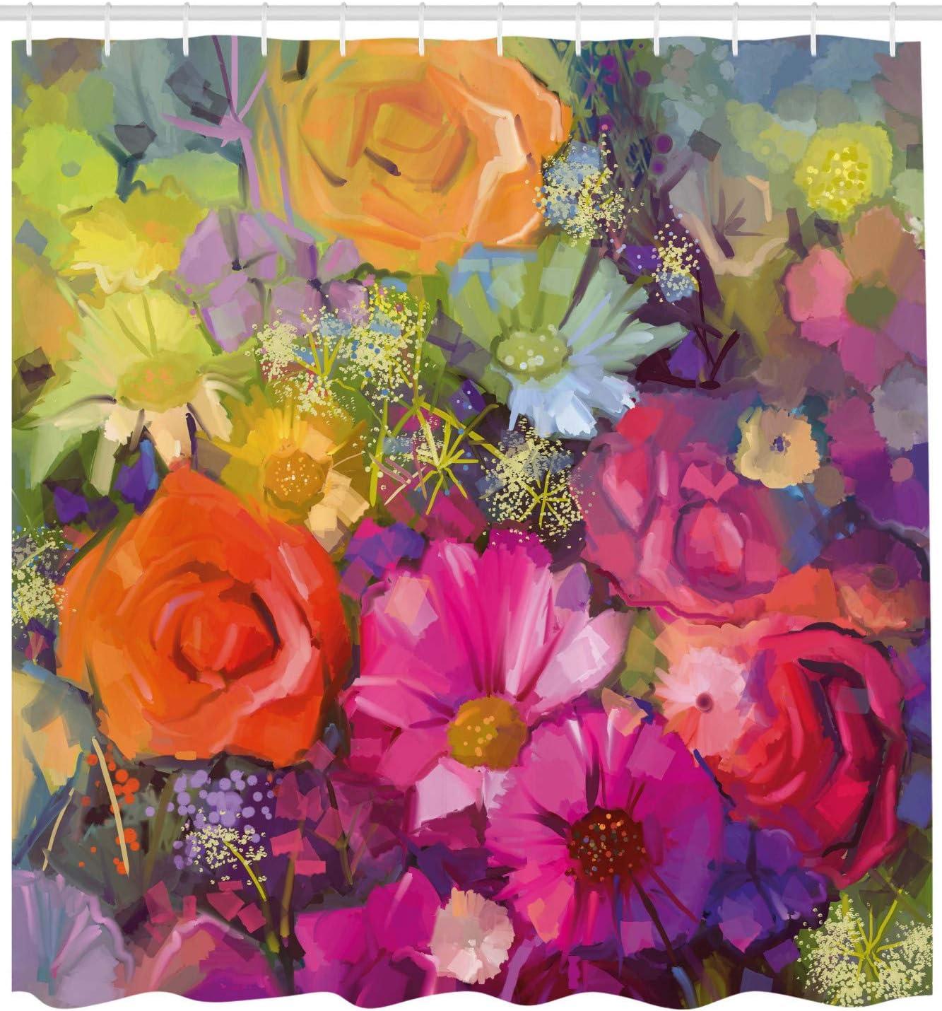 imageAmbesonne Floral Shower Curtain Vibrant Flower Bouquet with Daisy Peony Gerbera Petals Romantic Arrangement Print Cloth Fabric Bathroom Decor Set with Hooks 69 W x 70 L Multicolor Orange