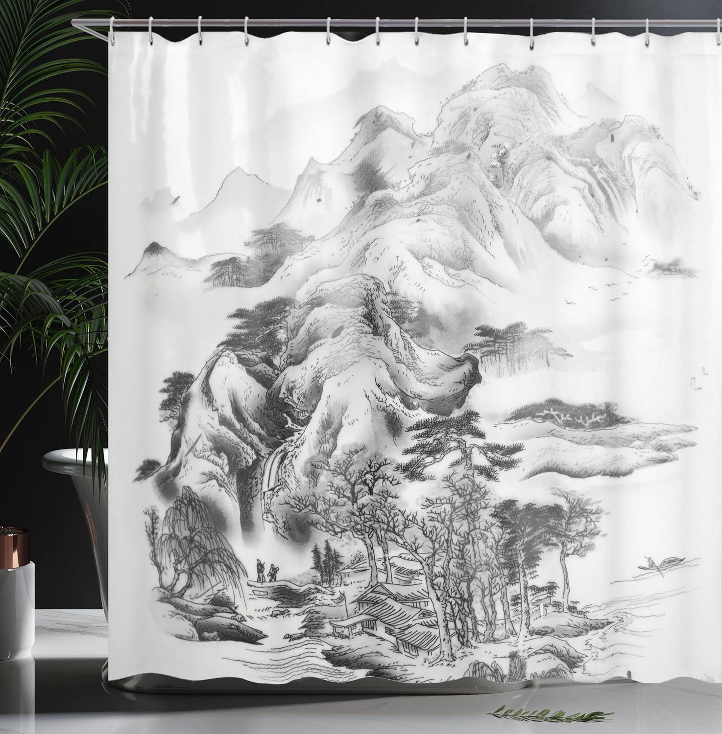 imageAmbesonne Floral Shower Curtain Watercolor Style of a Peony Flowers with The Black Brush Strokes Inspired by Romantic Spring Cloth Fabric Bathroom Decor Set with Hooks 69 W x 75 L Pink WhiteGrey Black