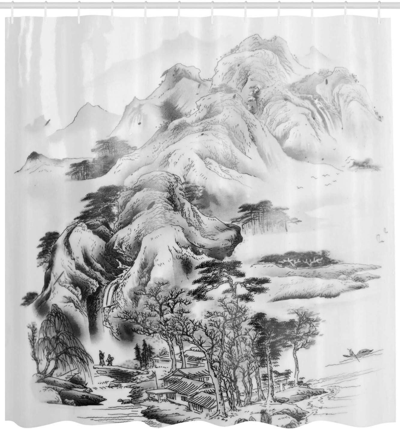 imageAmbesonne Floral Shower Curtain Watercolor Style of a Peony Flowers with The Black Brush Strokes Inspired by Romantic Spring Cloth Fabric Bathroom Decor Set with Hooks 69 W x 75 L Pink WhiteGrey Black