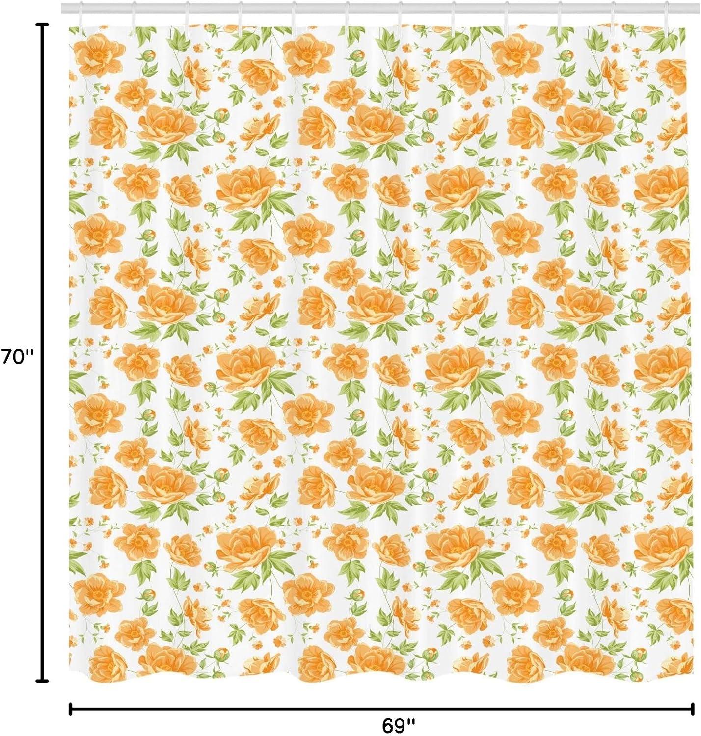 imageAmbesonne Flower Shower Curtain Peony Bouquets Romantic Holiday Season Classic Old Days Floral Art Cloth Fabric Bathroom Decor Set with Hooks 69 W x 70 L Pale Orange Green White