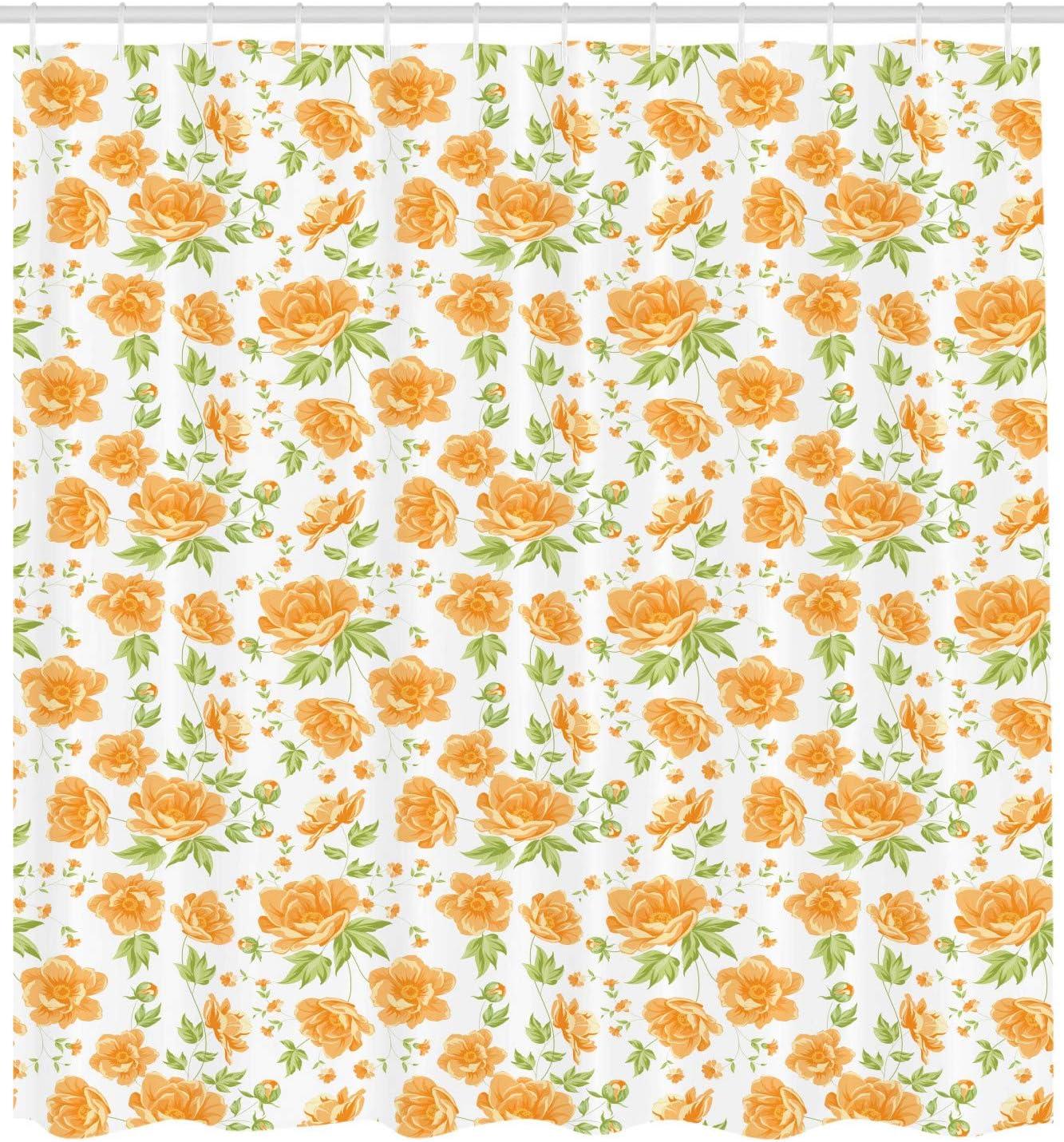 imageAmbesonne Flower Shower Curtain Peony Bouquets Romantic Holiday Season Classic Old Days Floral Art Cloth Fabric Bathroom Decor Set with Hooks 69 W x 70 L Pale Orange Green White