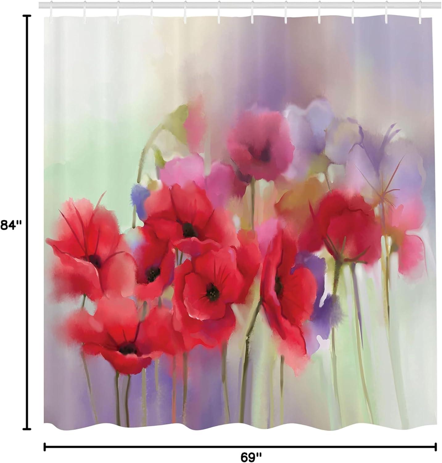 imageAmbesonne Flower Shower Curtain Poppy Flowers Blur Spring Floral Seasonal Romantic Illustration Print Cloth Fabric Bathroom Decor Set with Hooks 69 W x 84 L Lavender and Red