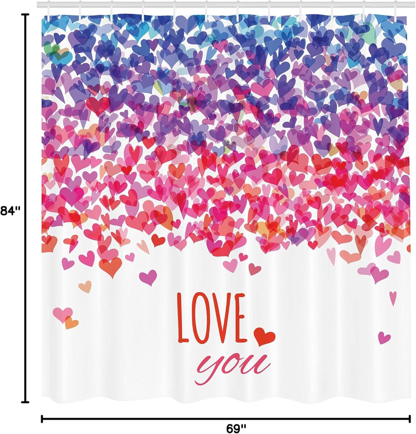 imageAmbesonne Love Shower Curtain Hearts and Love You Message Romantic Valentines Day Inspired Springtime Cheerful Art Cloth Fabric Bathroom Decor Set with Hooks 69 W x 84 L Coral Purple Dark Blue