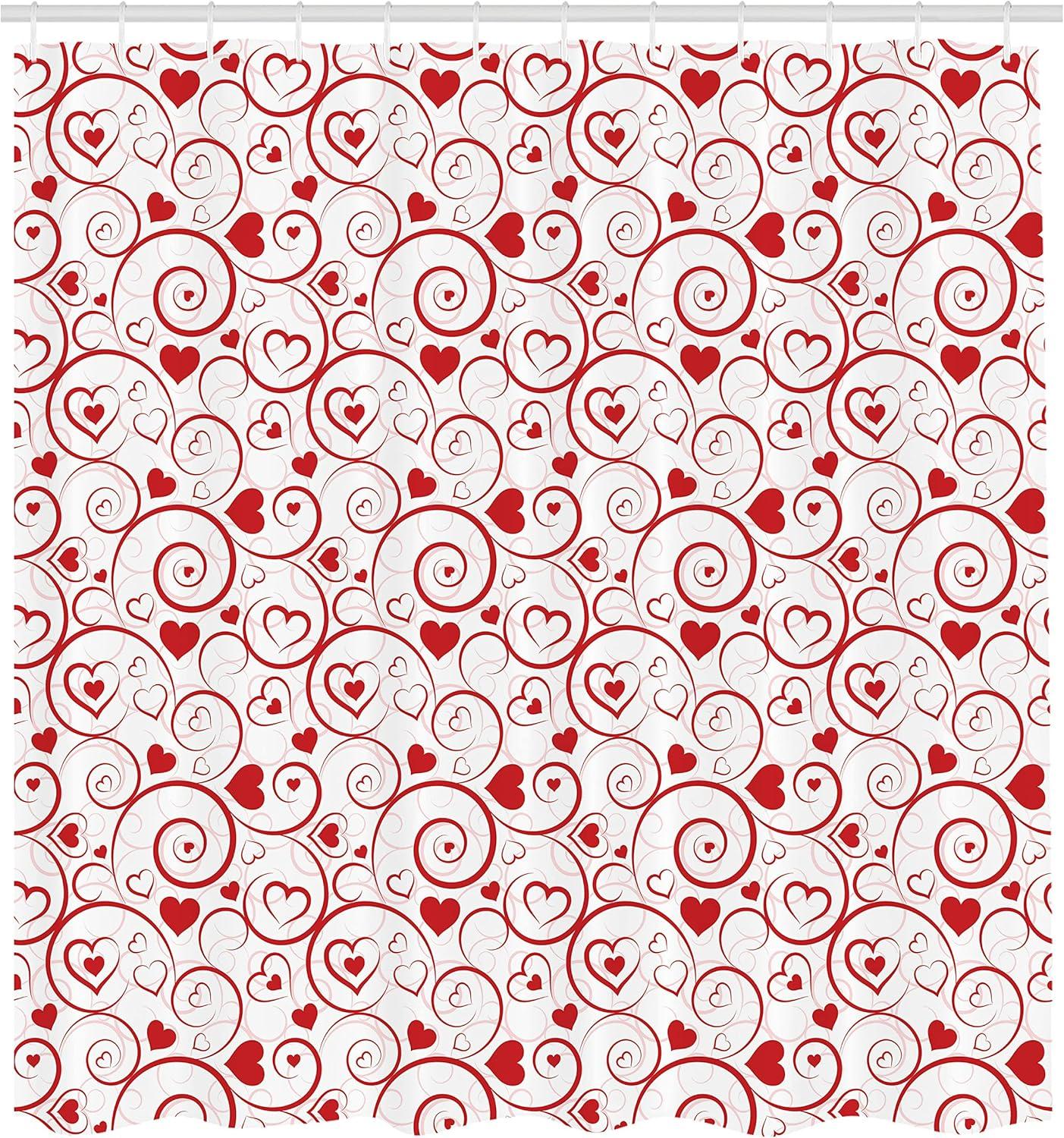 imageAmbesonne Love Shower Curtain Love Hearts and Swirls Ornamental Classical Gardens Romantic Happiness Spring Cloth Fabric Bathroom Decor Set with Hooks 69 W x 70 L White Rose