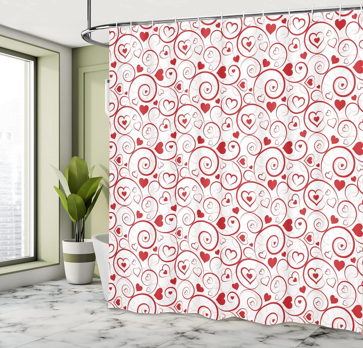 imageAmbesonne Love Shower Curtain Love Hearts and Swirls Ornamental Classical Gardens Romantic Happiness Spring Cloth Fabric Bathroom Decor Set with Hooks 69 W x 70 L White Rose