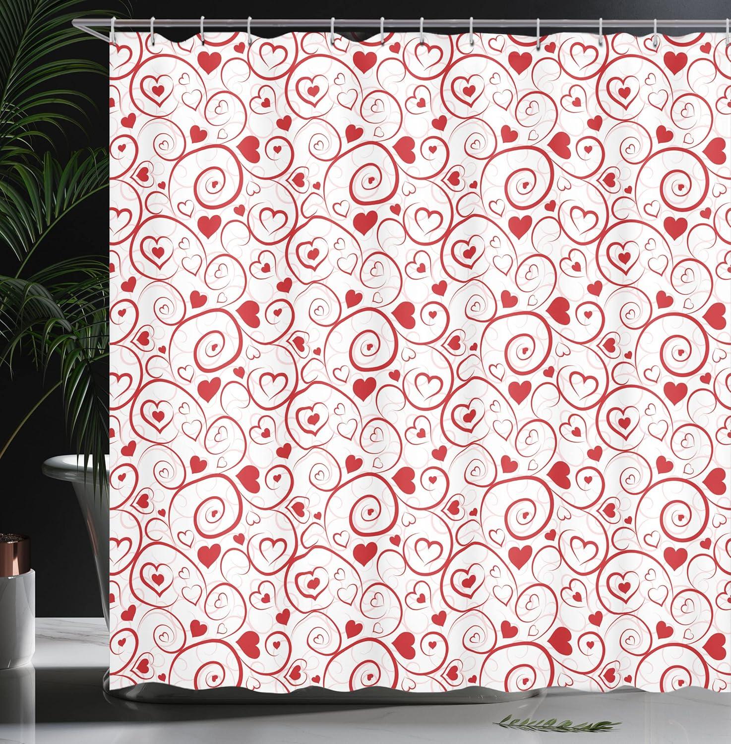 imageAmbesonne Love Shower Curtain Love Hearts and Swirls Ornamental Classical Gardens Romantic Happiness Spring Cloth Fabric Bathroom Decor Set with Hooks 69 W x 70 L White Rose