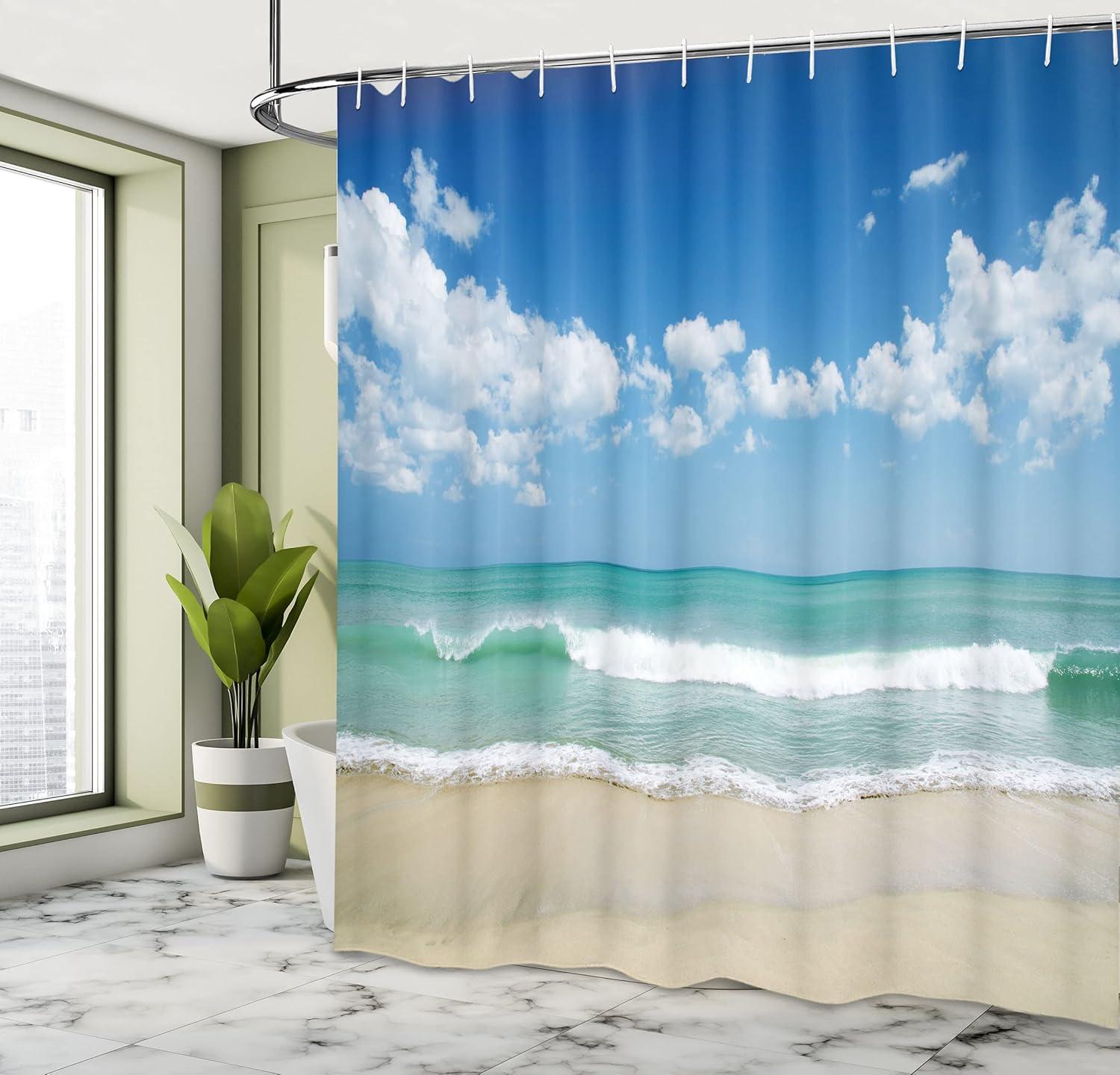 imageAmbesonne Navy Blue Shower Curtain Modern Eucalyptus Leaves with Romantic Winter Vibe in Cold Color Palette Cloth Fabric Bathroom Decor Set with Hooks 69 W x 75 L Blue Grey and WhiteTurquoise Cream