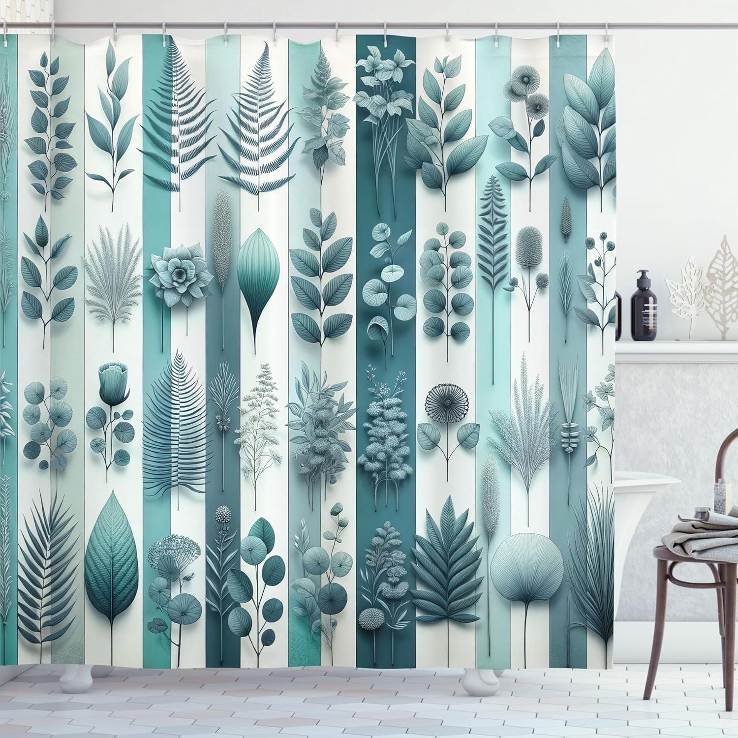 imageAmbesonne Navy Blue Shower Curtain Modern Eucalyptus Leaves with Romantic Winter Vibe in Cold Color Palette Cloth Fabric Bathroom Decor Set with Hooks 69 W x 75 L Blue Grey and WhitePetrol Blue Ivory Grey